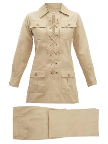 Matchesfashion.com William Vintage - Yves Saint Laurent 1968 Safari Gabardine Suit - Womens - Beige