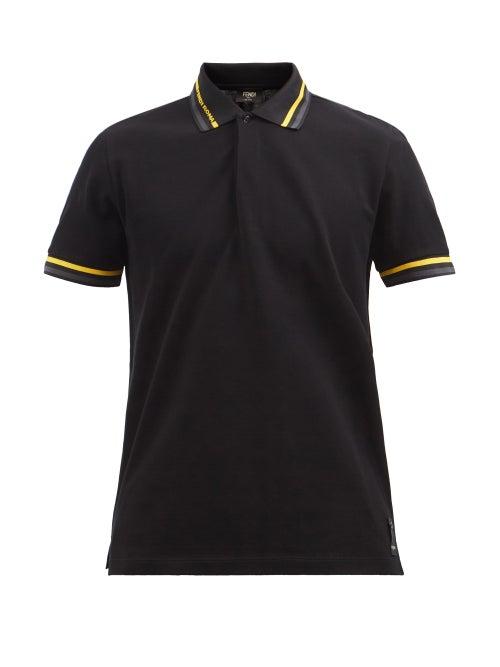 Fendi - Logo-intarsia Trimmed Cotton-piqu Polo Shirt - Mens - Black