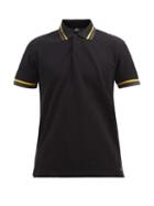 Fendi - Logo-intarsia Trimmed Cotton-piqu Polo Shirt - Mens - Black