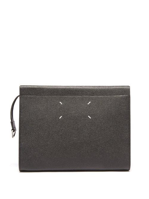 Maison Margiela - Four-stitches Grained-leather Pouch - Mens - Black