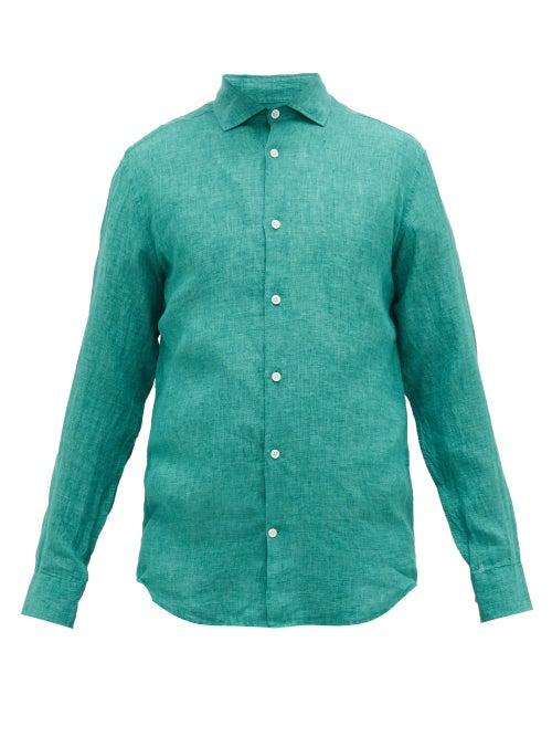 Matchesfashion.com Frescobol Carioca - Slubbed-linen Poplin Shirt - Mens - Green