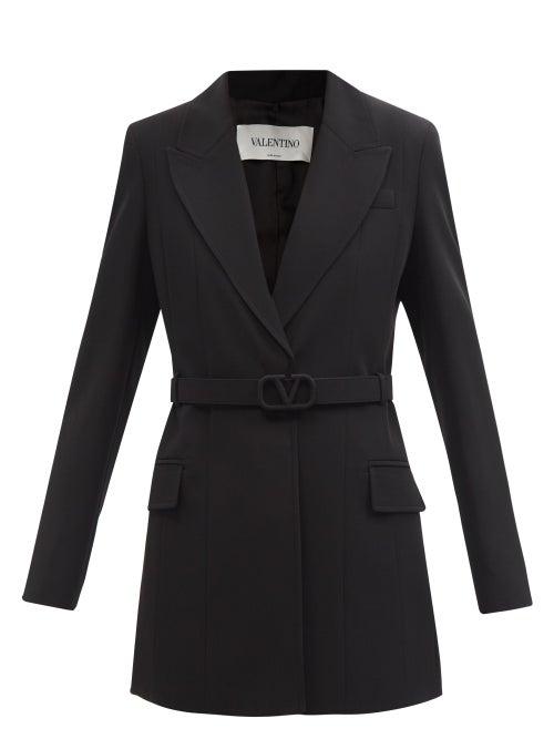 Ladies Rtw Valentino - Single-breasted Belted Wool-gabardine Jacket - Womens - Black