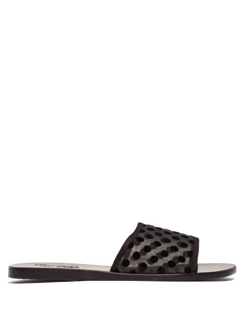 Matchesfashion.com Ancient Greek Sandals - Taygete Polka Dot Mesh And Leather Slides - Womens - Black