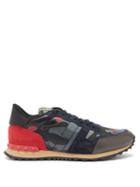 Matchesfashion.com Valentino - Rockrunner Camouflage Leather Trainers - Mens - Blue Multi