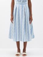 Thierry Colson - Wynona Floral-print Cotton Midi Skirt - Womens - Green Blue