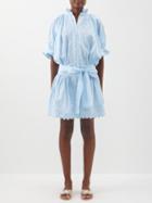 Juliet Dunn - Ricrac-trim Waist-tie Cotton Shirt Dress - Womens - Sky Blue