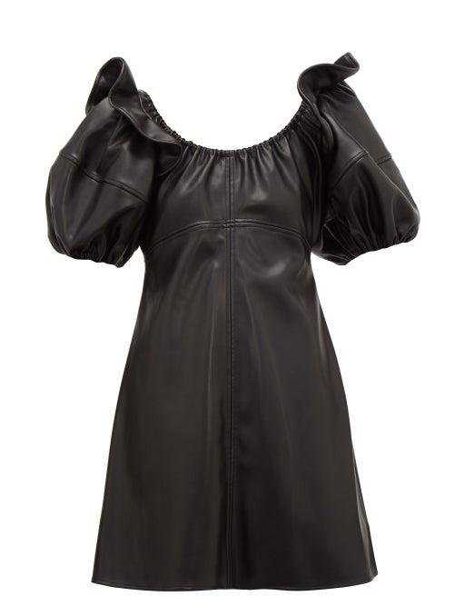 Matchesfashion.com Ellery - Valeria Bubble Sleeve Faux Leather Mini Dress - Womens - Black