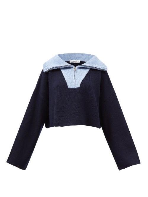 Jw Anderson - Colour-block Zip-neck Sweater - Womens - Blue Multi