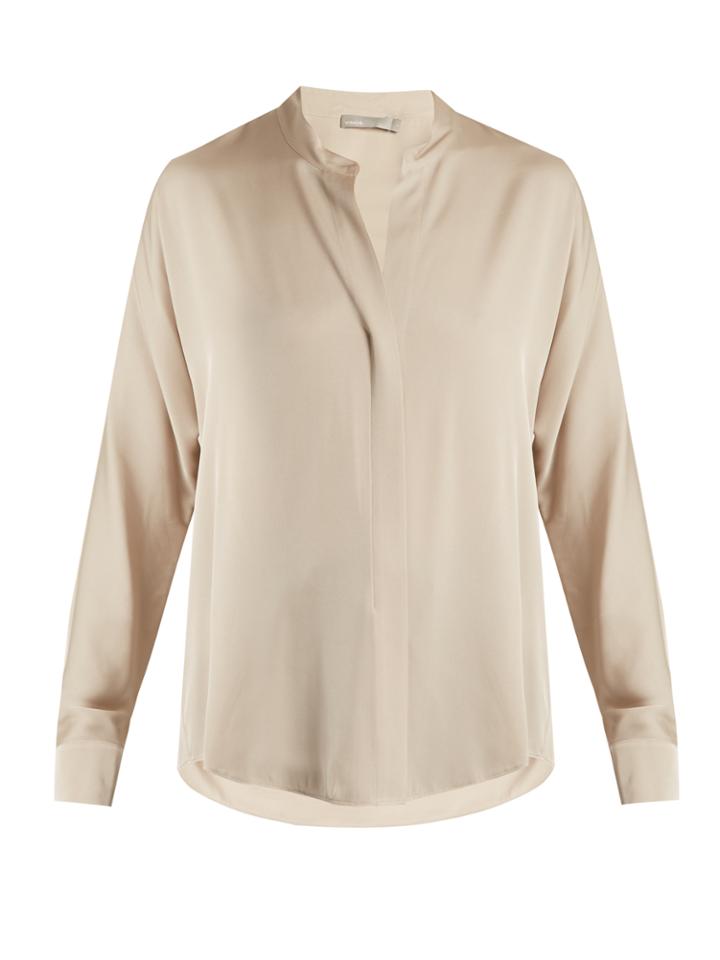 Vince High-neck Silk-blend Satin Shirt