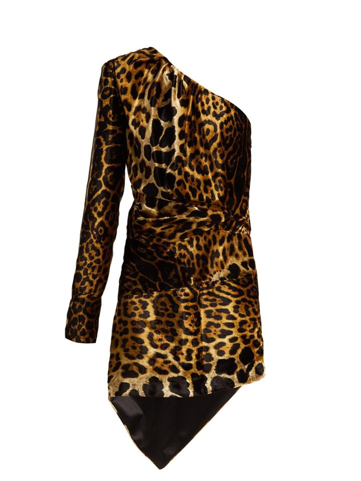 Saint Laurent Leopard-print Velvet Mini Dress
