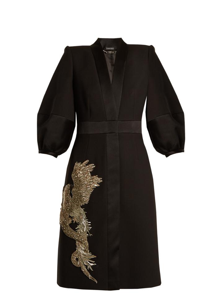 Alexander Mcqueen Phoenix And Dragon-embellished Wool-blend Dress
