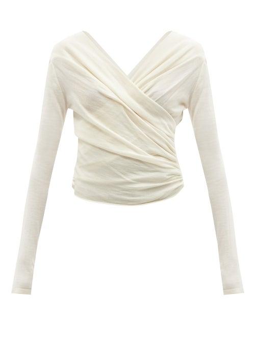 Ladies Rtw Giambattista Valli - Gathered Cashmere-blend Jersey Wrap Top - Womens - Ivory