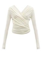 Ladies Rtw Giambattista Valli - Gathered Cashmere-blend Jersey Wrap Top - Womens - Ivory