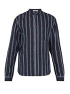 Matchesfashion.com Denis Colomb - Raj Mandarin Collar Striped Linen Shirt - Mens - Navy Multi