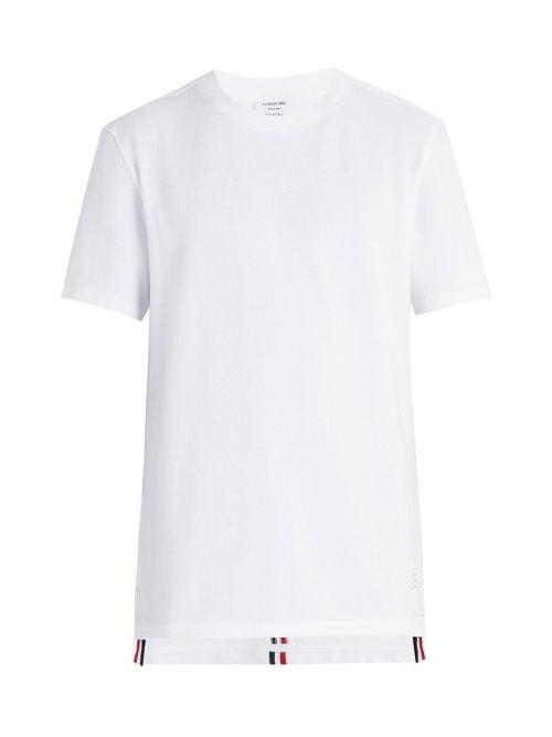 Matchesfashion.com Thom Browne - Striped Trim Cotton Piqu T Shirt - Mens - White