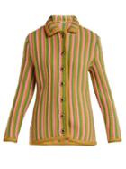 Matchesfashion.com Miu Miu - Striped Wool Cardigan - Womens - Green