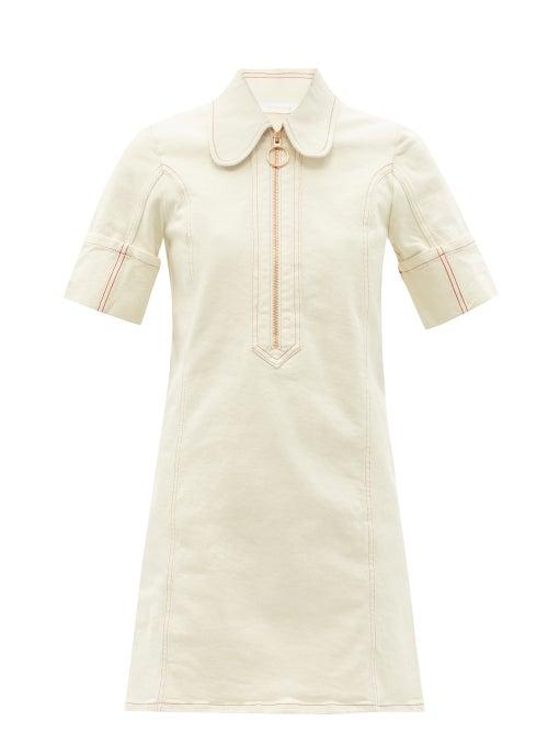Ladies Rtw See By Chlo - Contrast-stitch Zipped Denim Mini Dress - Womens - Cream