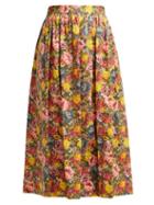 Matchesfashion.com Marni - Floral Print Cotton Poplin Midi Skirt - Womens - Pink Multi