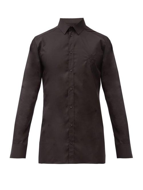 Matchesfashion.com Dolce & Gabbana - Crown Logo-embroidered Cotton Shirt - Mens - Black