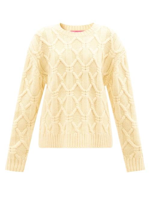 The Elder Statesman - Cable-knit Cashmere Sweater - Womens - Light Yellow