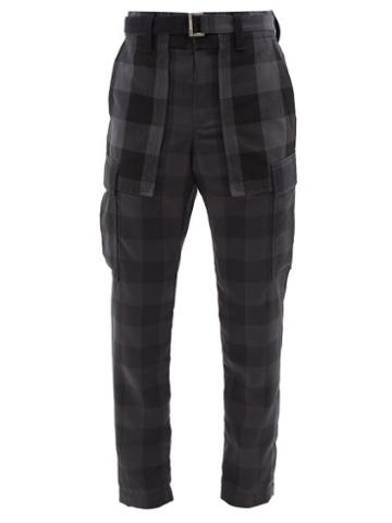 Sacai - Buffalo Checked Twill Trousers - Mens - Grey