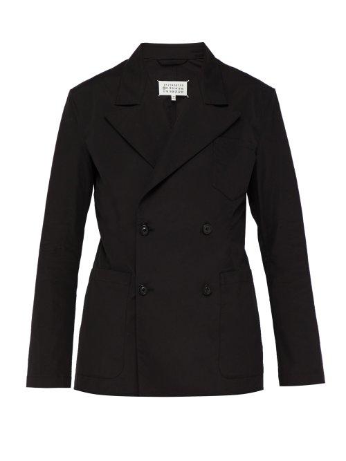 Matchesfashion.com Maison Margiela - Double Breasted Cotton Poplin Blazer - Mens - Black