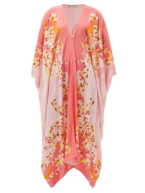 Matchesfashion.com Emilio Pucci - Abstract-print Crepe De Chine Maxi Kaftan - Womens - Orange Print