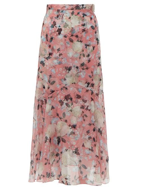 Matchesfashion.com Erdem - Shea Apsley Silk Skirt - Womens - Pink Print