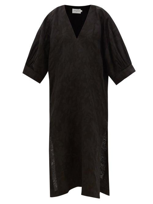 Three Graces London - Livietta V-neck Palm-print Cotton-blend Kaftan - Womens - Black