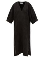 Three Graces London - Livietta V-neck Palm-print Cotton-blend Kaftan - Womens - Black