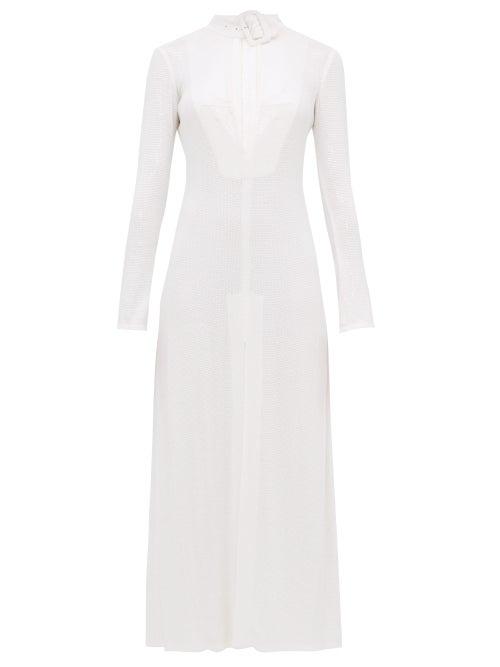 Matchesfashion.com The Attico - Sequinned Buckled Neck Front Slit Dress - Womens - White