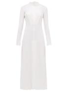 Matchesfashion.com The Attico - Sequinned Buckled Neck Front Slit Dress - Womens - White