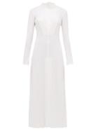 Matchesfashion.com The Attico - Sequinned Buckled Neck Front Slit Dress - Womens - White