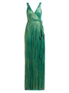 Matchesfashion.com Maria Lucia Hohan - Amena Pliss Silk Lam Gown - Womens - Green