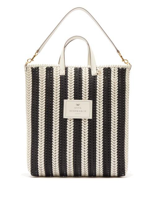 Matchesfashion.com Anya Hindmarch - The Neeson Striped Woven-leather Tote Bag - Womens - Black White