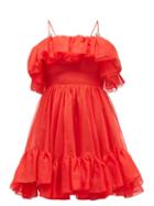 Matchesfashion.com Christopher Kane - Ruffled Silk-organza Mini Dress - Womens - Red