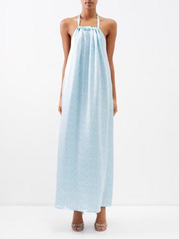 Lolita Jaca - Fleur Halterneck Printed Silk Maxi Dress - Womens - Turquoise