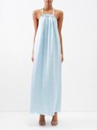 Lolita Jaca - Fleur Halterneck Printed Silk Maxi Dress - Womens - Turquoise