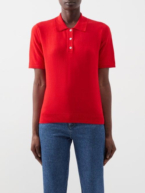 A.p.c. - Manel Knitted Cotton Polo Top - Womens - Red
