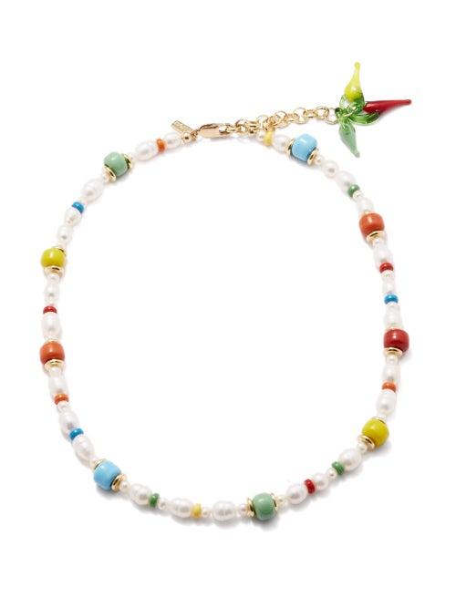 Liou - Tiby Enamel, Pearl & 14kt Gold-plated Necklace - Mens - Multi
