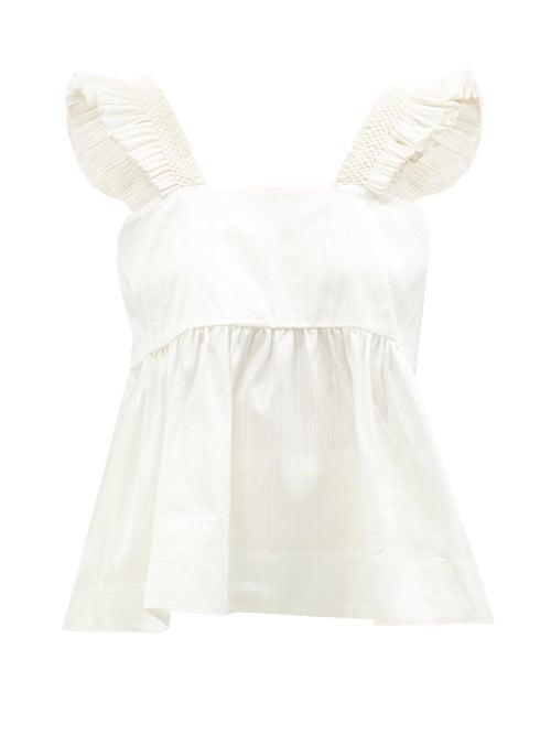 Ladies Rtw Cawley Studio - Simone Hand-smocked Silk-dupion Top - Womens - Ivory