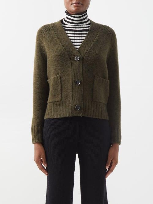 Allude - V-neck Wool-blend Cardigan - Womens - Khaki