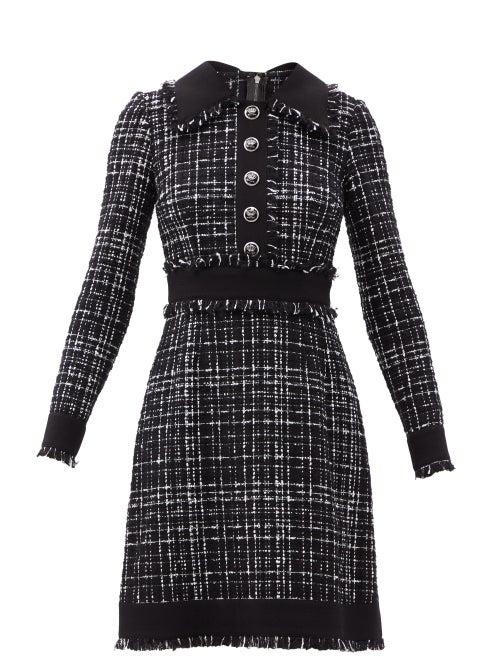 Matchesfashion.com Dolce & Gabbana - Eyelash-fringed Tweed Mini Dress - Womens - Black White