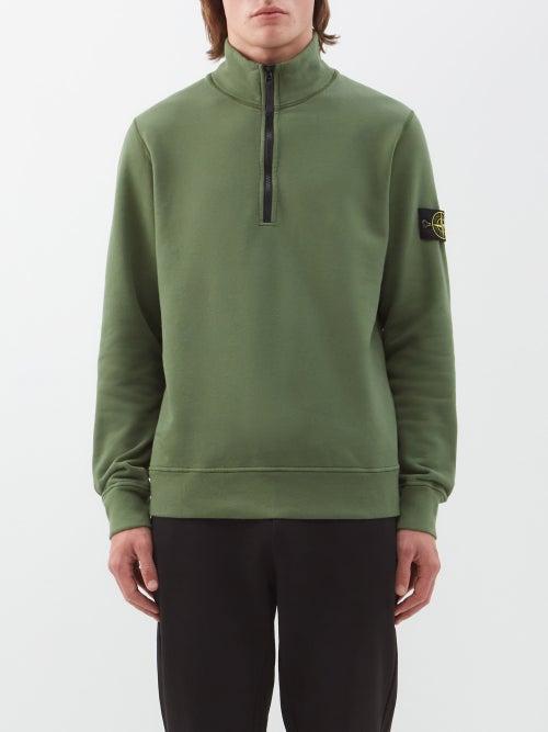 Stone Island - Logo-patch Half-zip Cotton-jersey Sweatshirt - Mens - Olive