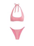 Matchesfashion.com Lisa Marie Fernandez - Amber Halterneck Cotton-blend Terry Bikini - Womens - Pink
