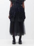 Noir Kei Ninomiya - Ruffled Tulle Midi Skirt - Womens - Black