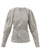 Matchesfashion.com Ganni - Optical Houndstooth Crystal-button Cotton Blouse - Womens - Black White