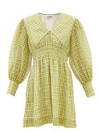 Ganni - Chelsea-collar Check Organza Mini Dress - Womens - Yellow Multi