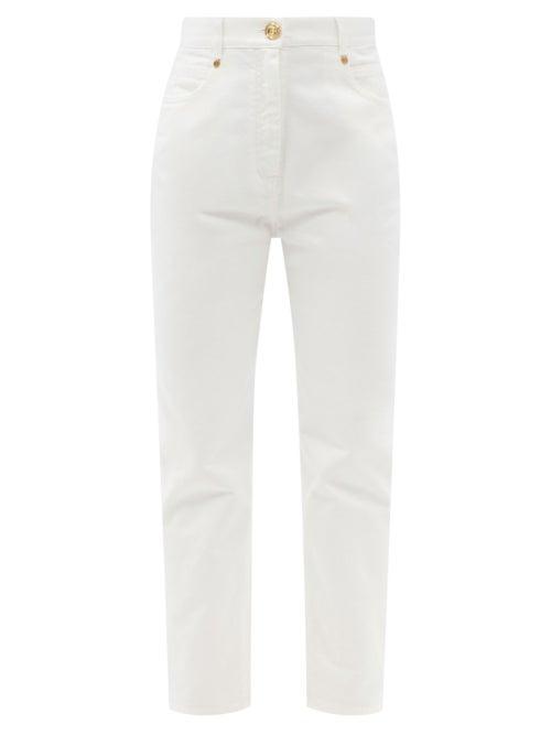 Ladies Rtw Balmain - Logo-embroidered Boyfriend Jeans - Womens - White