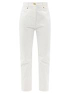 Ladies Rtw Balmain - Logo-embroidered Boyfriend Jeans - Womens - White